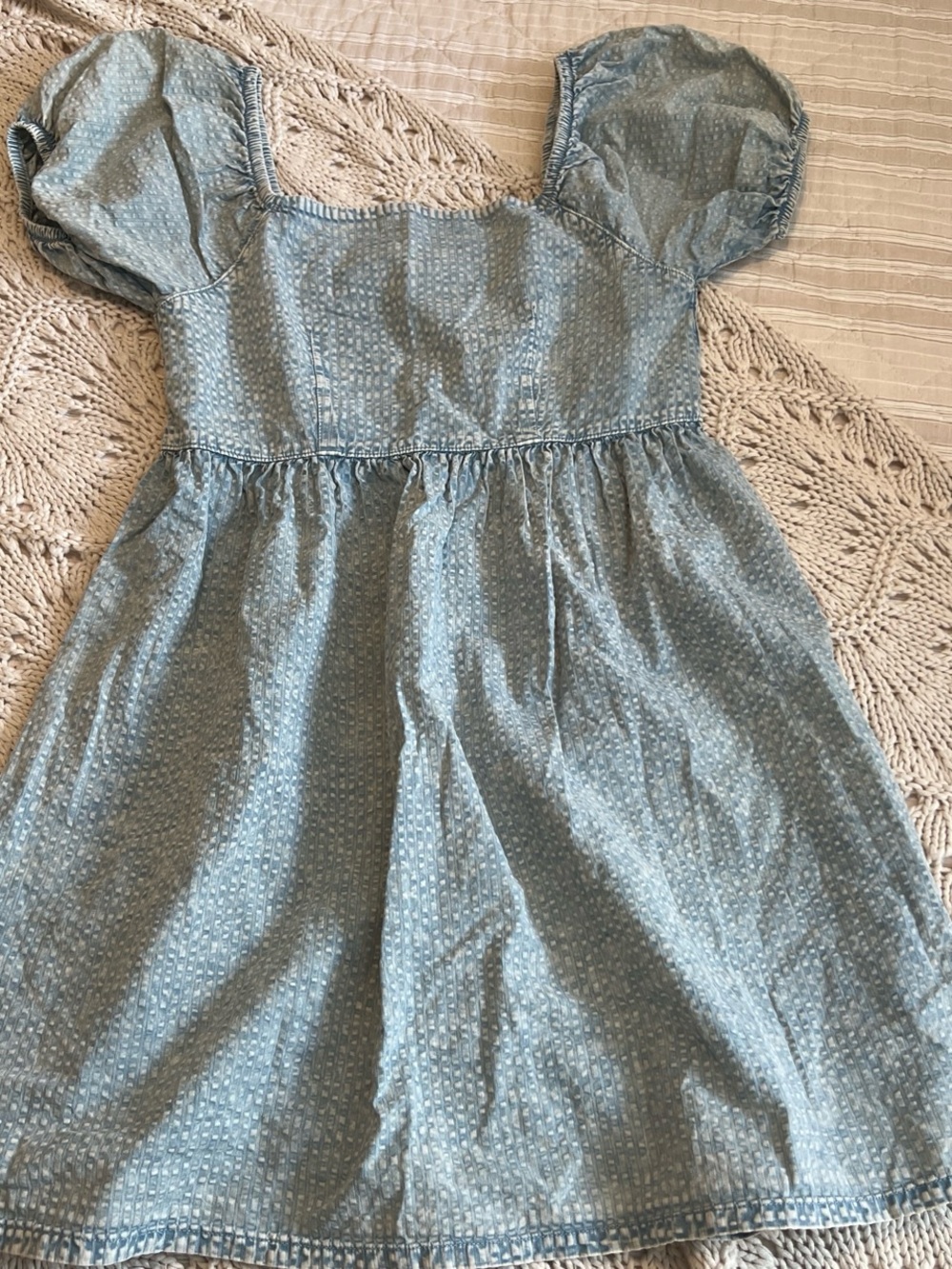 Light Blue Denim Puff Sleeve Dress